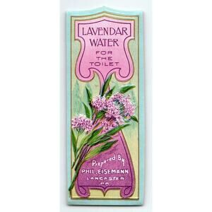 1900's Lavendar Water Label Phil Eisemann's Embossed Vintage Lancaster Pa Flower